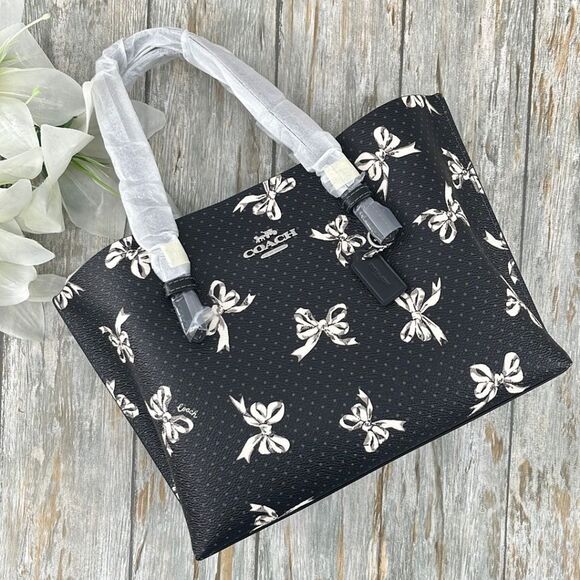 Coach Mollie Tote Bag 25 In Signature Canvas With Bow Print Purse - Picture 1 of 8